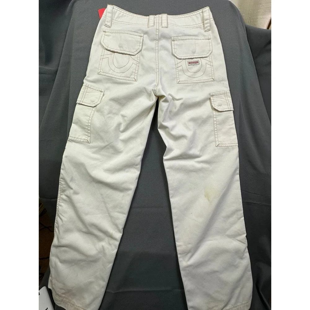 True Religion Cargo Pants Cream Relaxed Fit Utility women's Size 25 See pic 8-10